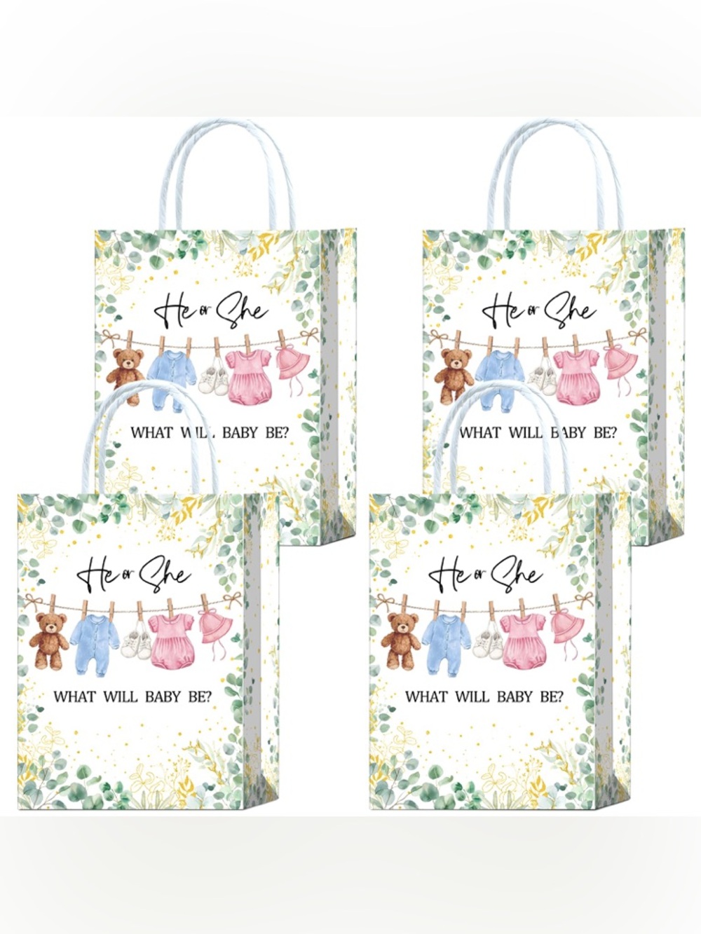 NWT 16 Pack Gender Reveal Gift Bags He or She Baby Shower